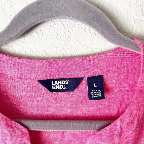Lands' End Top Women's Large Split Neck 3/4 Sleeve Pink Tunic Linen Blend NWT - Picture 8 of 11
